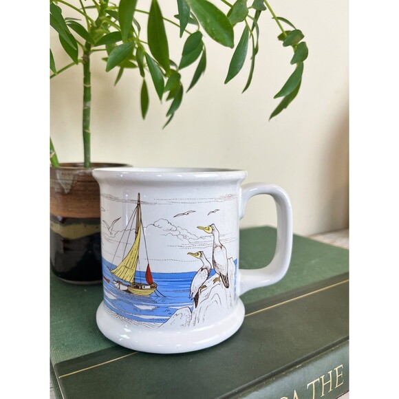 Vintage Otagiri JAPAN Nautical Seagulls & Sailboat Hand Painted Stoneware Mug - Picture 7 of 8